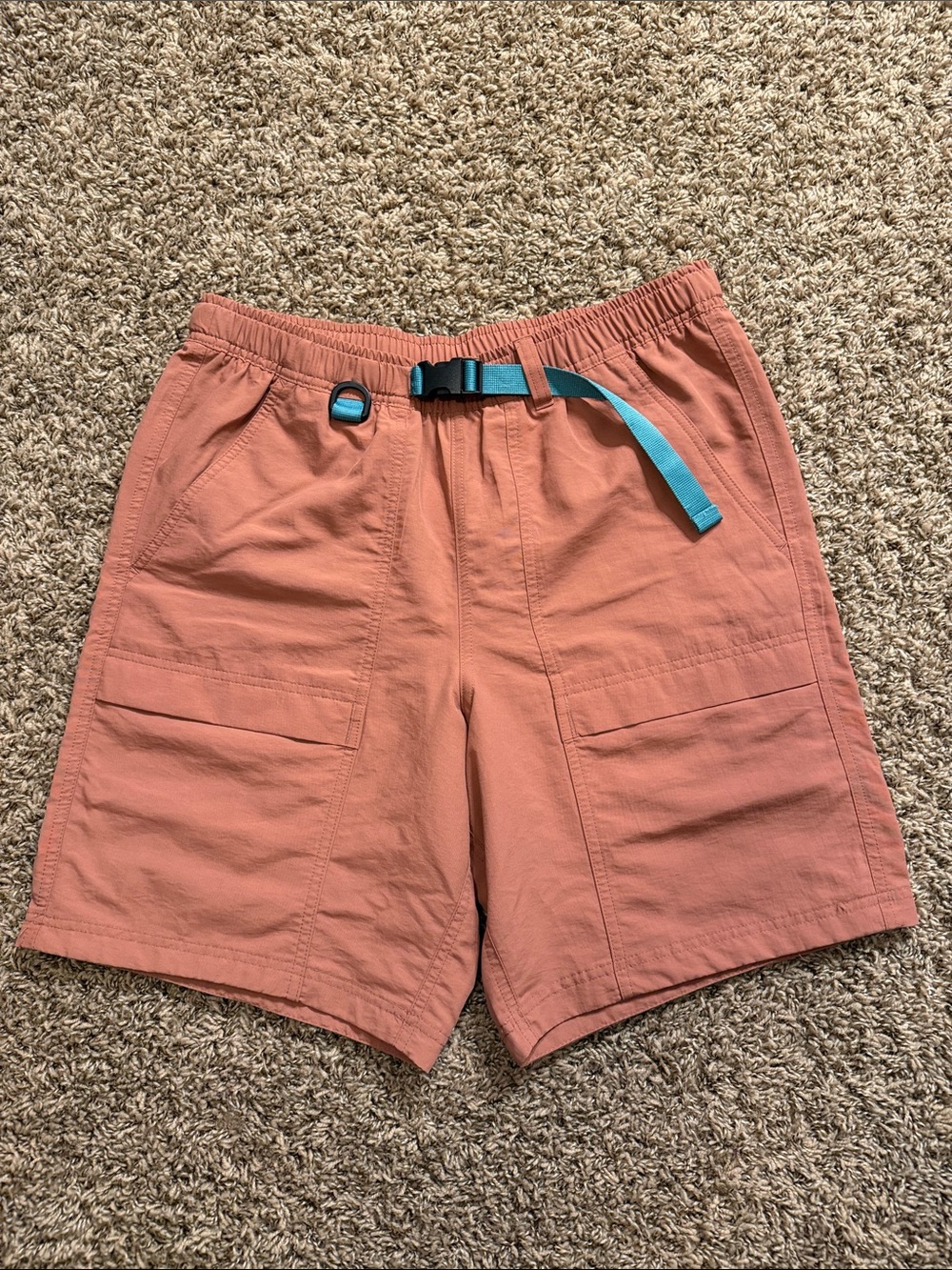 Eddie Bauer Coral Cargo Shorts with Teal Webbing Belt